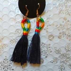 Rainbow and black tassels earrings